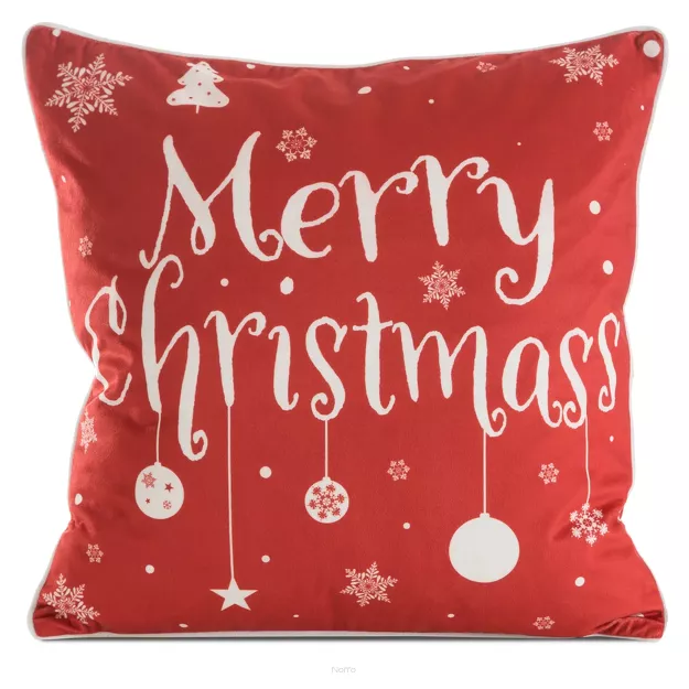 Poszewka świąteczna 45x45 121 welwetowa czerwona z napisami Merry Christmass