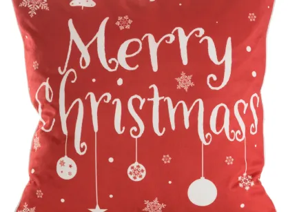 Poszewka świąteczna 45x45 121 welwetowa czerwona z napisami Merry Christmass