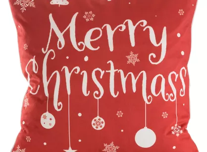 Poszewka świąteczna 45x45 121 welwetowa czerwona z napisami Merry Christmass