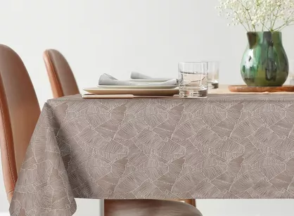 Obrus 140x260 ISLA ciemny beż z żakardowym wzorem liści bananowca