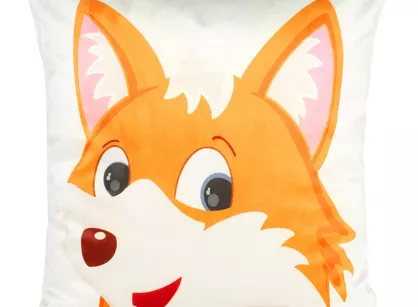 Poszewka welwetowa 45x45 KIDS 9A dziecięca biała z pomarańczowym wzorem liska