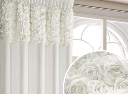 Zasłona na taśmie 140x270 ROSES 13 Eva Minge welwetowa kremowa aplikacja róż 3D