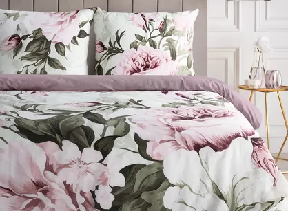 Pościel bawełniana 220x200 PEONY biała wrzosowa z wzorem piwonii z kolekcji Classic Family