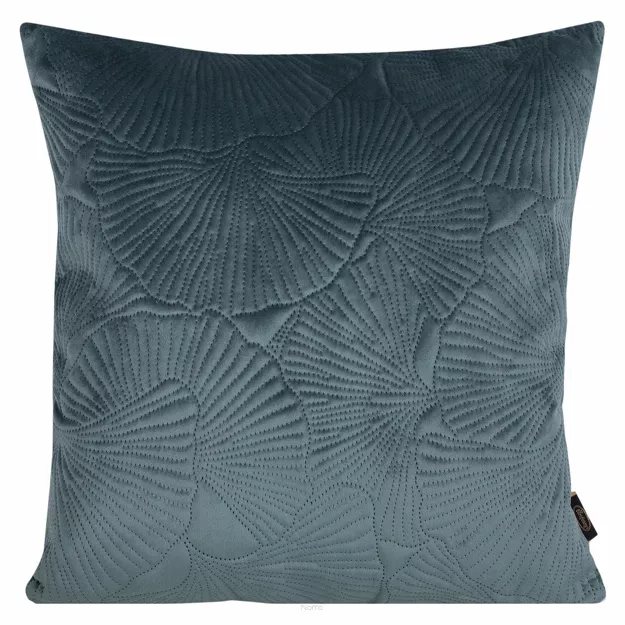 Poszewka welwetowa 45x45 VELVET 58D ciemna mięta z wzorem liści miłorzębu