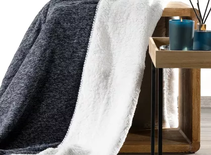 Koc 150x200 PANDA granatowy biały dwustronny niezwykle miękki