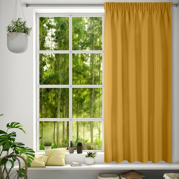 Zasłona na taśmie 140x175 RITA jednokolorowa musztardowa z miękkiej tkaniny
