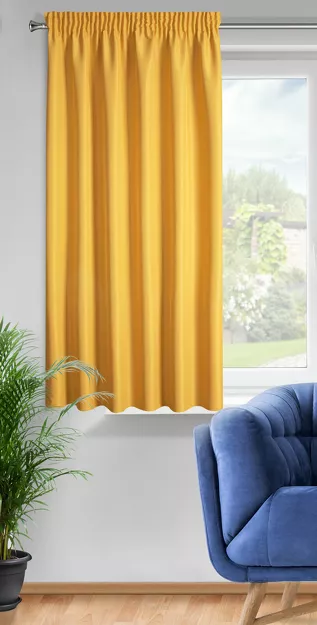 Zasłona na taśmie 140x175 RITA jednokolorowa musztardowa z miękkiej tkaniny