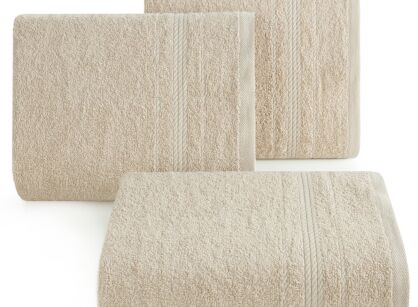 Ręcznik 70x140 ELMA beżowy z delikatną żakardową bordiurą w tonacji ręcznika