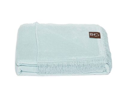 Koc bawełniany 150x200 0293-18 celeste błękitny gładki z frędzlami