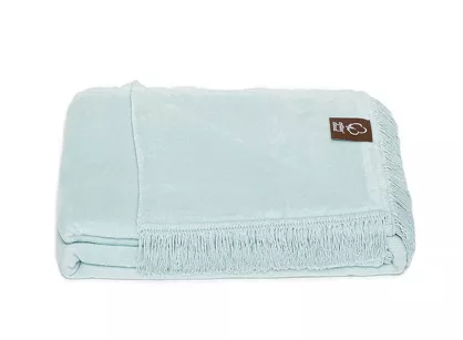 Koc bawełniany 150x200 0293-18 błękitny gładki z frędzlami