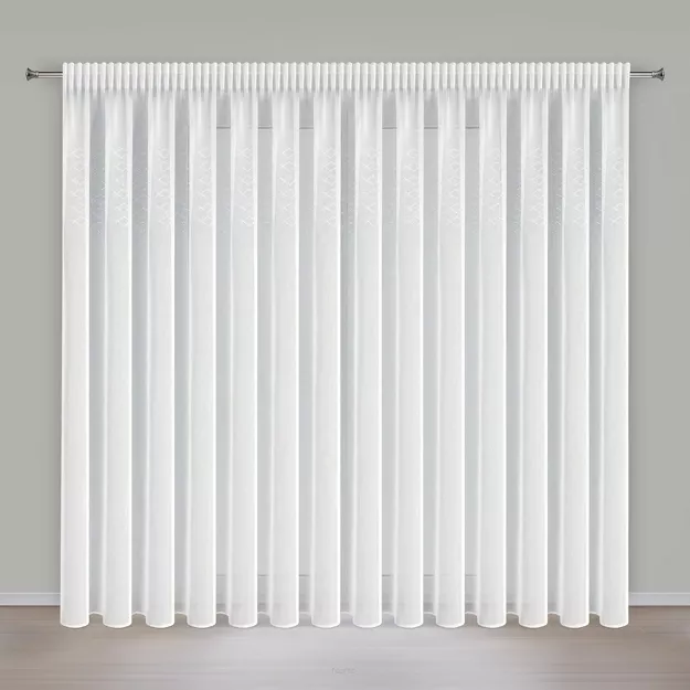 Firana na taśmie 345x260 KLEO biała z etaminy zdobiona pasem cyrkonii