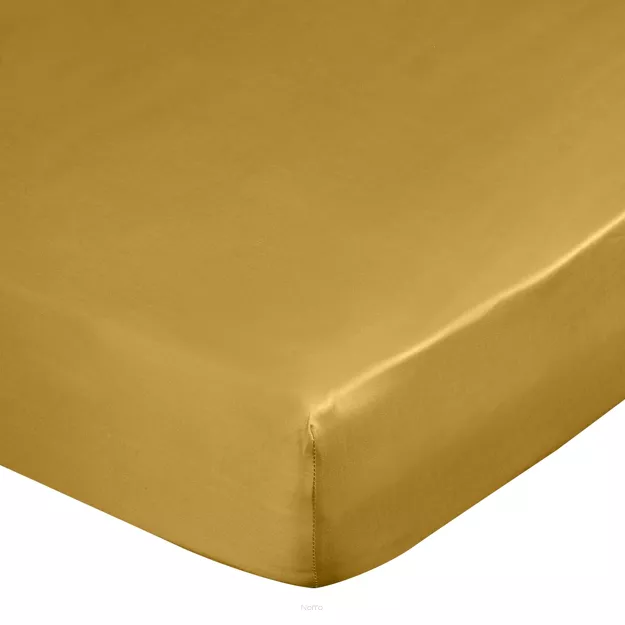 Prześcieradło z satyny bawełnianej z gumką DINA musztardowe 100x200 z kolekcji Diva Line