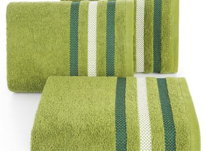Ręcznik bawełniany 30x50 GRACJA oliwkowy z welurową bordiurą w 3 pasy z dodatkiem lśniącej nici
