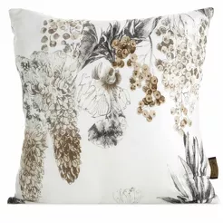 Poszewka satynowa 40x40 SPRING 49 biała stalowy wzór roślinny