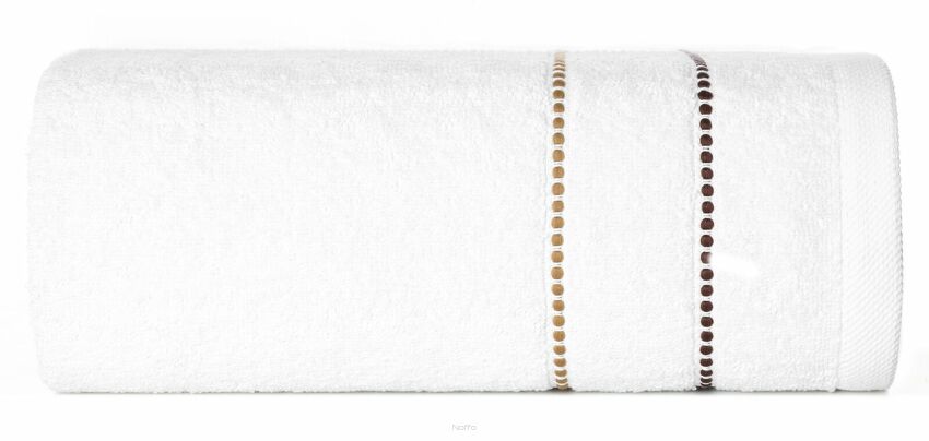 Ręcznik 50x90 SUZI biały z kontrastującą stebnowaną bordiurą w delikatne paseczki 500 g/m2