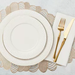 Podkładka dekoracyjna 30x45 PETAL srebrna z wycinanym srebrnym wzorem w kształcie liścia