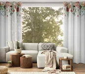 Zasłona na przelotkach 140x250 RISA biała z etaminy drukowana wzorem ciemno różowych polnych kwiatów - 9