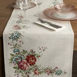 Bieżnik gobelinowy 45x140 1233 naturalny z wzorem kwiatowym