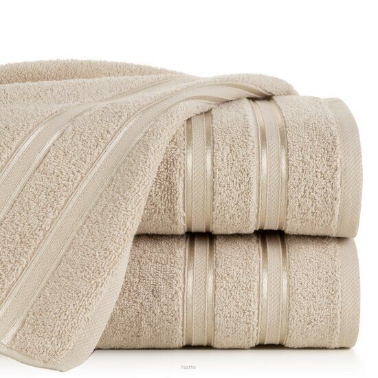 Ręcznik bawełniany 30x50 MANOLA beżowy z żakardową połyskującą bordiurą w paski