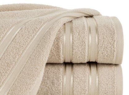 Ręcznik bawełniany 30x50 MANOLA beżowy z żakardową połyskującą bordiurą w paski
