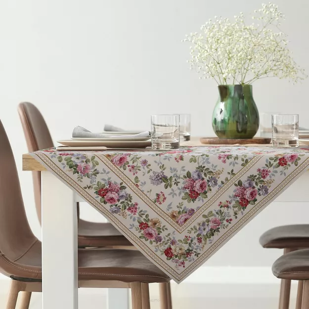 Nakładka gobelinowa 100x100 4088 naturalna różowa wzór kwiatu wiśni