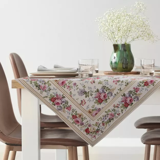 Nakładka gobelinowa 100x100 4088 naturalna różowa wzór kwiatu wiśni