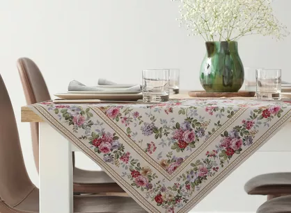 Nakładka gobelinowa 100x100 4088 naturalna różowa wzór kwiatu wiśni