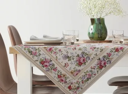 Nakładka gobelinowa 100x100 4088 naturalna różowa wzór kwiatu wiśni