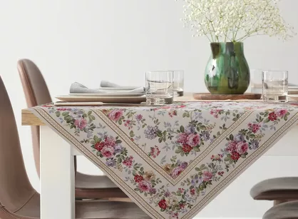 Nakładka gobelinowa 100x100 4088 naturalna różowa wzór kwiatu wiśni