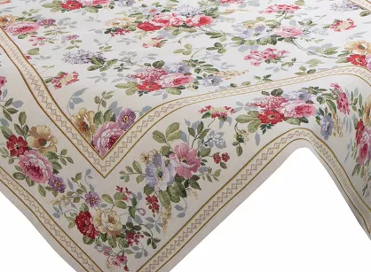 Nakładka gobelinowa 100x100 4088 naturalna różowa wzór kwiatu wiśni