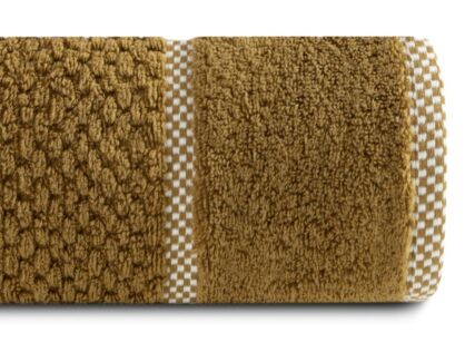 Ręcznik bawełniany 50x90 CALEB miodowy o delikatnym wzorze krateczki i kontrastową bordiurą