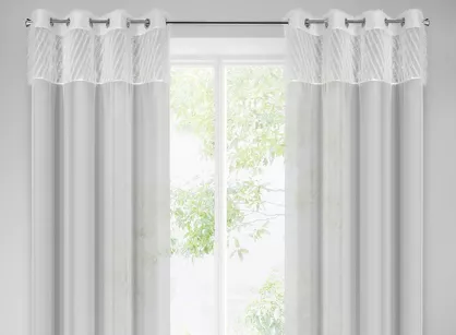 Zasłona na przelotkach 140x250 AMIRA srebrna z szerokim pasem kreszowanego welwetu z lekkim woalem