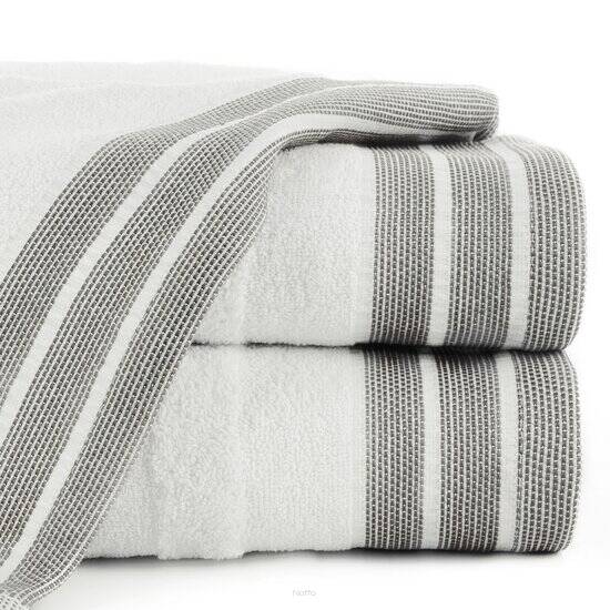 Ręcznik bawełniany 30x50 PATI biały w pasy z szeroką żakardową bordiurą