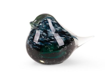 Figurka dekoracyjna szklana 11x6x7 EMILI Ptaszek turkusowo stalowa z barwionego szkła