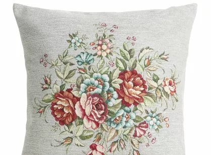 Poszewka gobelinowa 45x45 1233 popielata z wzorem kwiatowym