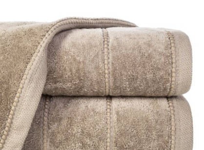 Ręcznik bawełniany 50x90 MARI jasny brąz z welurową bordiurą w pasy