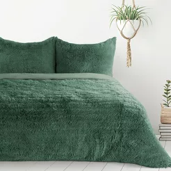 Pościel z mikrowłókna 160x200 TIFFANY ciemna zieleń o strukturze futra z kolekcji Design 91