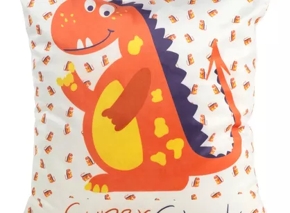 Poszewka welwetowa 45x45 KIDS 8B dziecięca biała z pomarańczowym wzorem smoka