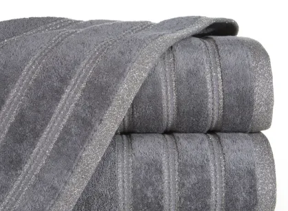 Ręcznik bawełniany 50x90 GLORY 1 grafitowy z welurową bordiurą i srebrną nicią