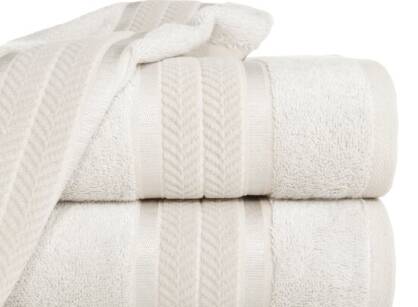 Ręcznik żakardowy 70x140 MIRO kremowy bambusowy z lśniącymi paskami z kolekcji Premium