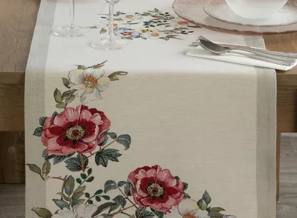 Bieżnik gobelinowy 40x100 4039 naturalny z nadrukiem kwiatowym