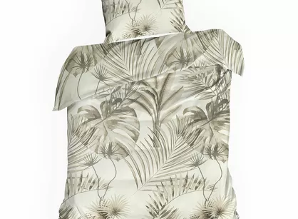 Pościel bawełniana 140x200 NINA beżowa z wzorem efektownych liści z kolekcji Classic