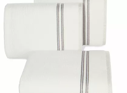 Ręcznik 50x90 FILON kremowy zdobiony bordiurą w prążki z połyskującą srebrną nicią