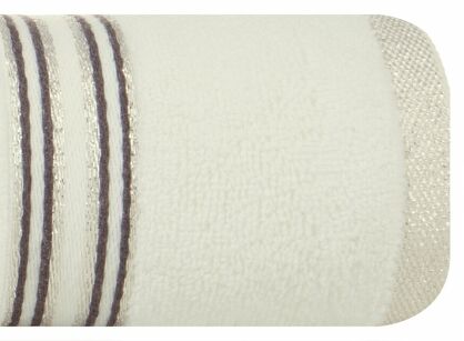 Ręcznik 50x90 FILON kremowy zdobiony bordiurą w prążki z połyskującą srebrną nicią
