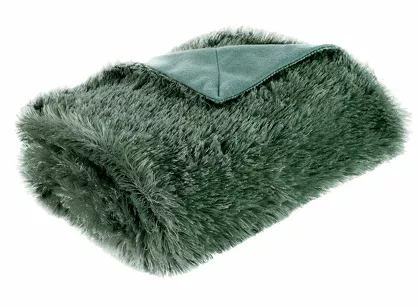 Koc futrzany 150x200 TIFFANY ciemna zieleń ze srebrną nitką Design 91