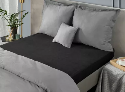 Prześcieradło z bawełny frotte z gumką czarne 160x200 Design 91