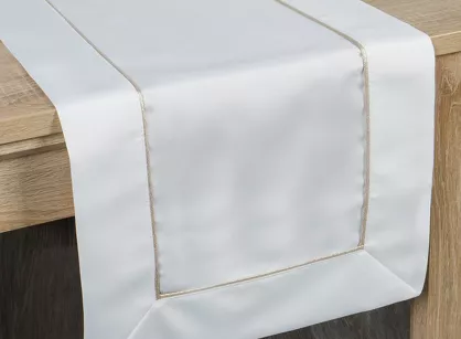 Bieżnik elegancki 40x180 MADELE biały zdobiony złotą lamówką