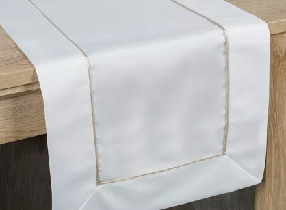 Bieżnik elegancki 40x180 MADELE biały zdobiony złotą lamówką