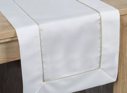 Bieżnik elegancki 40x180 MADELE biały zdobiony złotą lamówką