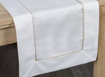 Bieżnik elegancki 40x180 MADELE biały zdobiony złotą lamówką